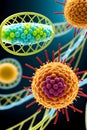 Colorful virus and dna strands in the background generated by ai Royalty Free Stock Photo