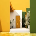 Colorful vivid architectural forms. Summer minimalist architecture background. Created with generative Ai