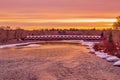 Bright Colorful Sunrise Sky Over The Peace Bridge