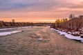 Bright Colorful Sunrise Sky Over The Peace Bridge