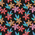 Colorful vivid psychedelic pattern with abstract tropical flowers for fabric, wrapping paper. Vector illustration