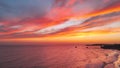 Colorful and vivid sunset over Praia Da Rocha - a famous beach in Portugal