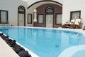 Colorful volcanic stones next to a swimming pool