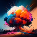 Colorful volcano eruption at night. AI Generated