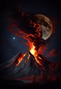 Colorful volcano eruption at night. AI Generated