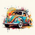 Colorful Volkswagen Beetle Art Vector Background With Street Mural Aesthetics