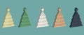 Colorful volume Christmas tree set isolated. Design elements for greeting cards or flyers. Xmas illustration. Royalty Free Stock Photo