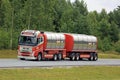 Colorful Volvo FH Tank Truck on Freeway