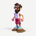 Colorful Voxel Art: A Playful And Ironic Character In Glasses And Shorts