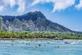 Colorful Waikiki Beach Surfers Swimmers Diamond Head Honolulu Hawaii Royalty Free Stock Photo