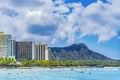 Colorful Waikiki Beach Surfers Swimmers Diamond Head Honolulu Hawaii Royalty Free Stock Photo