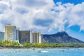 Colorful Waikiki Beach Surfers Swimmers Diamond Head Honolulu Hawaii Royalty Free Stock Photo