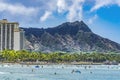 Colorful Waikiki Beach Surfers Swimmers Diamond Head Honolulu Hawaii Royalty Free Stock Photo