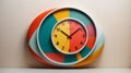 Colorful wall clock on white background Royalty Free Stock Photo