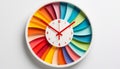 Colorful wall clock on white background Royalty Free Stock Photo