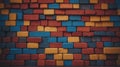 A colorful wall made of blocks with a blue and red brick in the middle. Royalty Free Stock Photo
