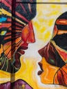 Colorful mural, couple kissing