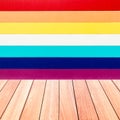 Colorful wall texture with plank wood floor Royalty Free Stock Photo