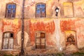 Colorful wall with windows in Vilnius old town. Royalty Free Stock Photo
