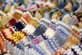 Colorful knitted socks sold on Easter market in Vilnius. Annual spring fair hold in March on the streets of capital of Lithuania