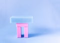 Colorful washcloths and bars of soap on a blue background. Accessories for body care and hygiene