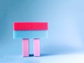 Colorful washcloths and bars of soap on a blue background. Accessories for body care and hygiene