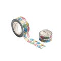 Colorful washi tape roll and mini roll featuring abstract geometric patterns for crafting projects isolated on white background Royalty Free Stock Photo