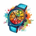 Vibrant Manga-inspired Cartoon Watch With Colorful Paint Spots