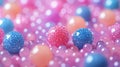 Colorful water beads in pink and blue arranged closely, showcasing texture and light reflections Royalty Free Stock Photo