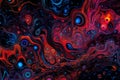 Colorful water bubbles flowing through a dark, glowing liquid. Abstract background featuring a dynamic mix of bubbles in various Royalty Free Stock Photo