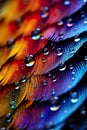 colorful water droplets on flower petal wallpaper background. The liquid spectrum of droplets in macro detail