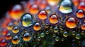 colorful water droplets on flower petal wallpaper background. The liquid spectrum of droplets in macro detail