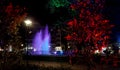 Colorful water fountain in Katerini city park at night Royalty Free Stock Photo