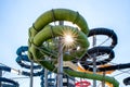 Colorful water slides in aqua park Royalty Free Stock Photo