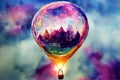 Colorful watercolor air balloon made of soap bubble. Royalty Free Stock Photo