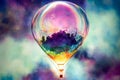 Colorful watercolor air balloon made of soap bubble. Royalty Free Stock Photo