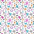 Colorful watercolor alphabet seamless pattern. Hand painted bright abc letters Royalty Free Stock Photo