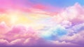 Colorful watercolor background of abstract sunset sky with puffy clouds in bright rainbow colors. - Generative ai.
