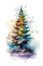 Colorful watercolor background illustration of a christmas tree for the of a christmas greetings card Royalty Free Stock Photo