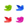 Colorful watercolor birds silhouettes