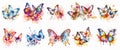 Colorful watercolor butterflies set, isolated on a white background. Generative AI Royalty Free Stock Photo