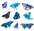 Colorful watercolor butterflies set on white background Royalty Free Stock Photo