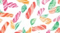 Colorful watercolor candy and leaf pattern on white background. Indigenous Royalty Free Stock Photo