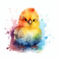 Colorful Watercolor Chick Clipart Illustration On White Background