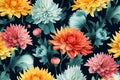 Colorful Watercolor Chrysanthemums flowers Pattern