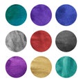 Colorful watercolor circles set. Blue, purple, green, red, violet, sandy, black watercolour circles on white background, isolated Royalty Free Stock Photo