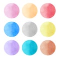 Colorful watercolor circles set. Bright watercolour pattern. Pink, blue, red, yellow, purple, orange, gray on white background Royalty Free Stock Photo