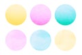 Colorful watercolor circles set. Pink, green, blue, yellow abstract round geometric shapes on white background Royalty Free Stock Photo