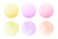 Colorful watercolor circles set. Pink, yellow, orange, red colors abstract round geometric shapes on white background Royalty Free Stock Photo