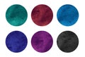 Colorful watercolor circles set. Red, blue, purple, green, black abstract round geometric shapes on white background Royalty Free Stock Photo